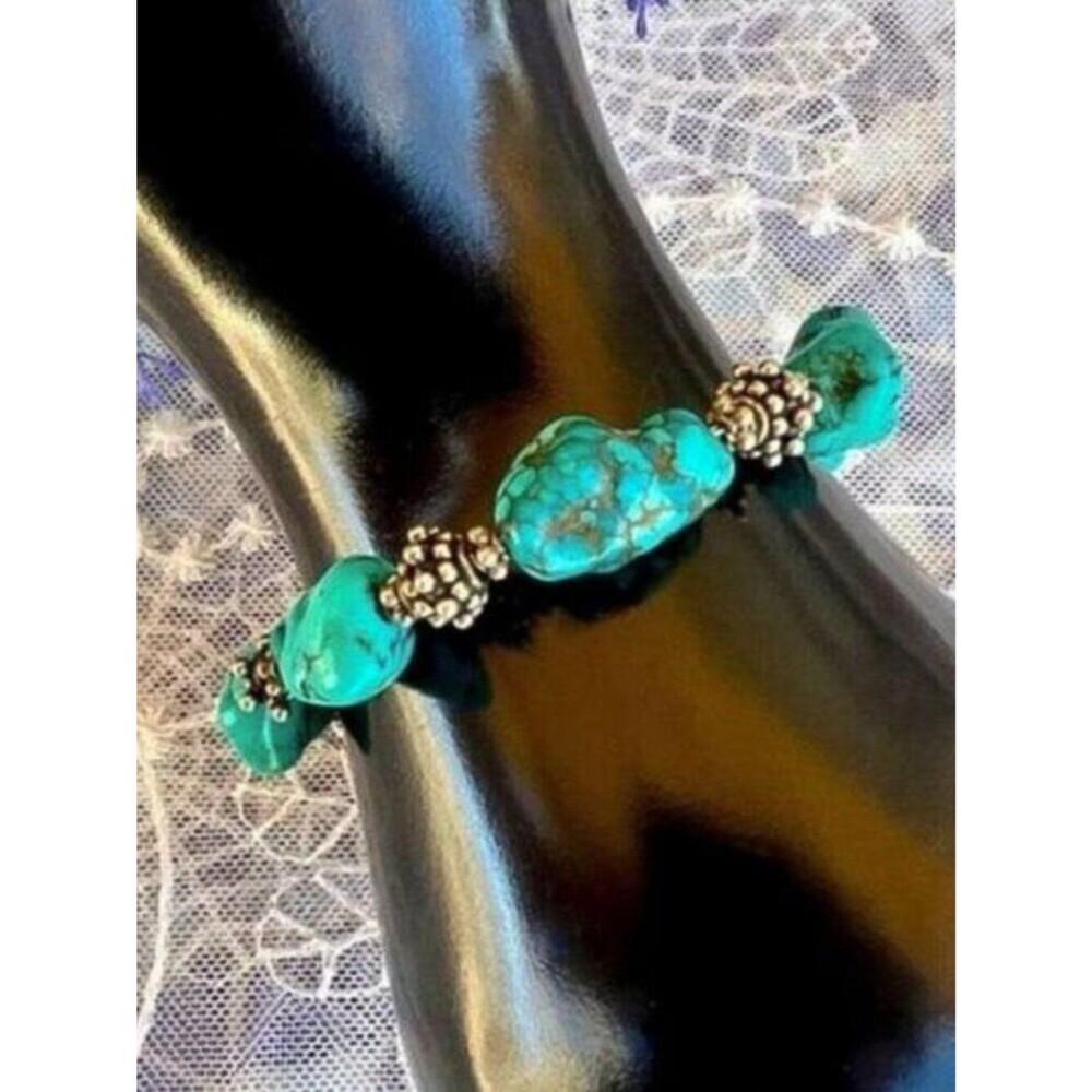 Vintage Turquoise & Sterling Nugget Bracelet Y2K Era